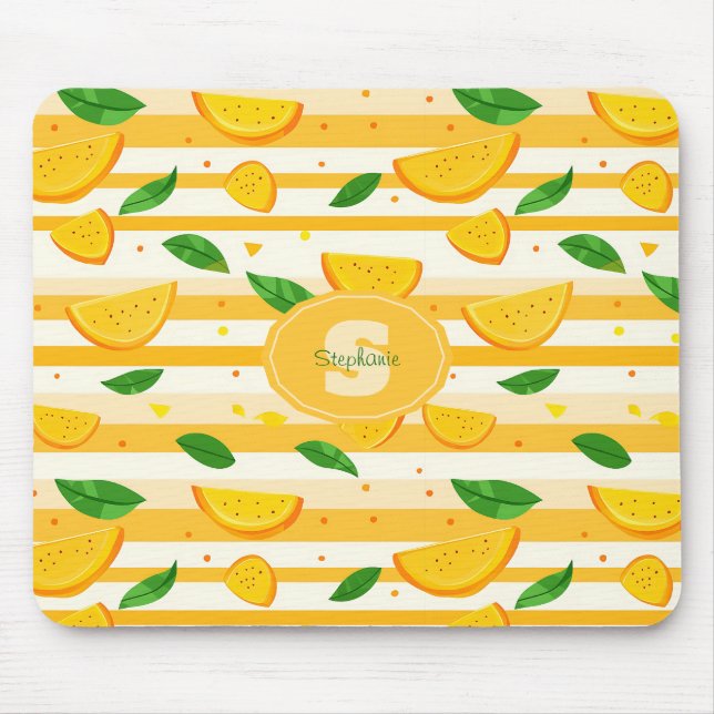 Mousepad Padrão de Fatia Laranja com Folhas Verdes (Frente)