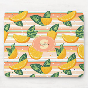 Mousepad Padrão de Fatia Laranja com Folhas Verdes no Paste