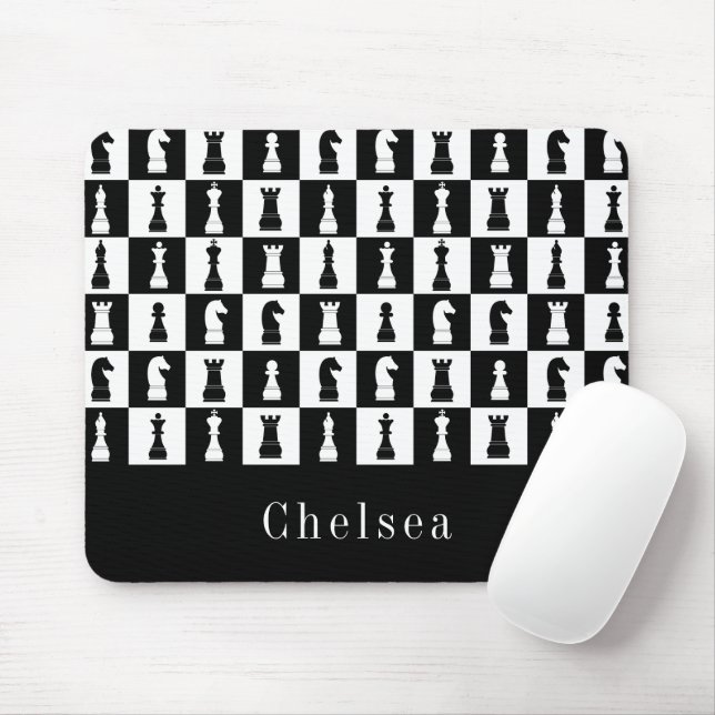Mousepad Padrão de Figuras de Xadrez Preto e Branco (Com mouse)