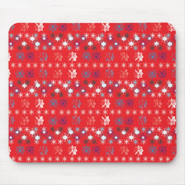 Mousepad Padrão de floco de neve de Natal Vermelho Moderno (Frente)