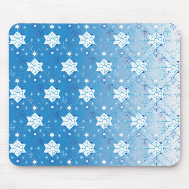 Mousepad Padrão de flocos de neve de cor azul e branca (Frente)