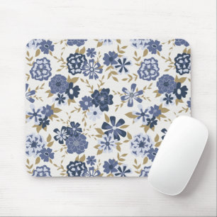 Mousepad Padrão de Flor Botânica de Vinha Simples Azul