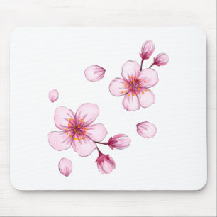 Mousepad Padrão de Flor de Cerejeira Cor de Água Rosa