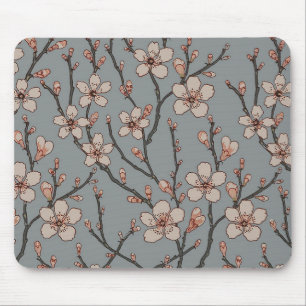 Mousepad Padrão de Flor de Cinza e Rosa Vintage