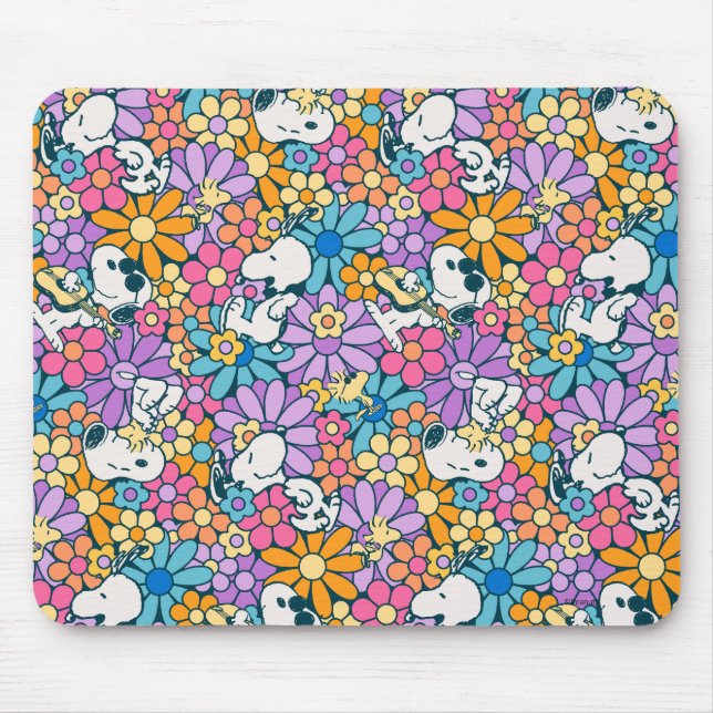 Mousepad Padrão de Flor de Esnoopia e Woodstock (Frente)