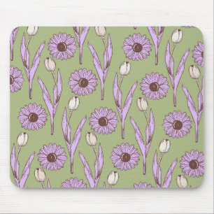 Mousepad Padrão de Flor de Hippie Funky Y2K Retro Roxo Verd