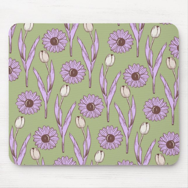 Mousepad Padrão de Flor de Hippie Funky Y2K Retro Roxo Verd (Frente)