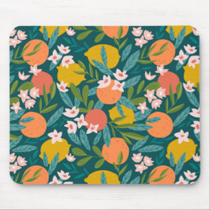 Mousepad Padrão de Flor de Laranja e Limão Vintage