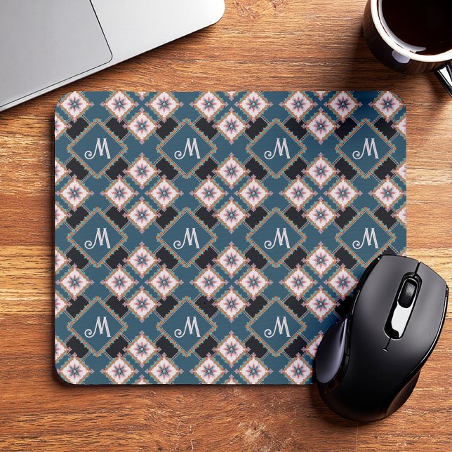 Mousepad Padrão de Flor de Monograma Floral Geométrico Mode (Criador carregado)