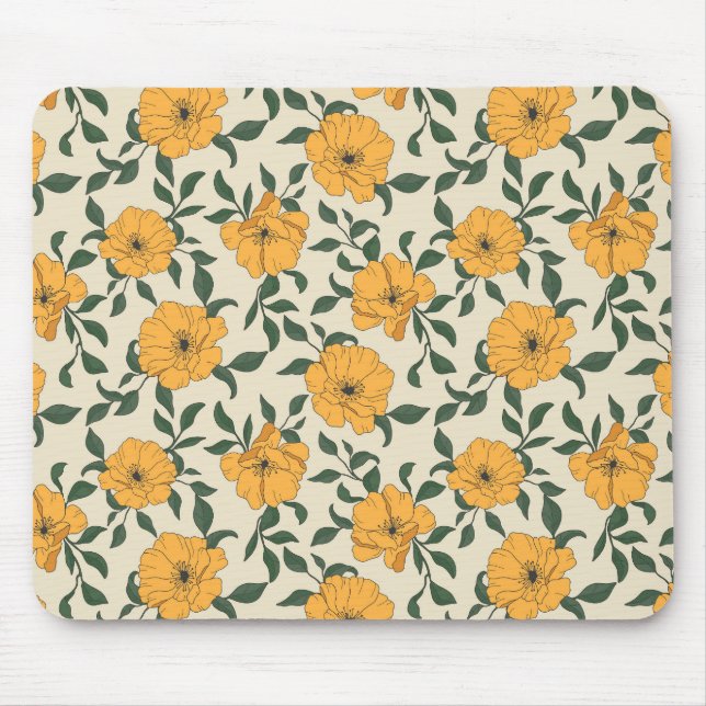 Mousepad Padrão de Flor de Papoila Laranja (Frente)