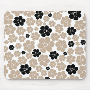 Mousepad Padrão de Flor de Trendy em Taupe, Preto e Branco