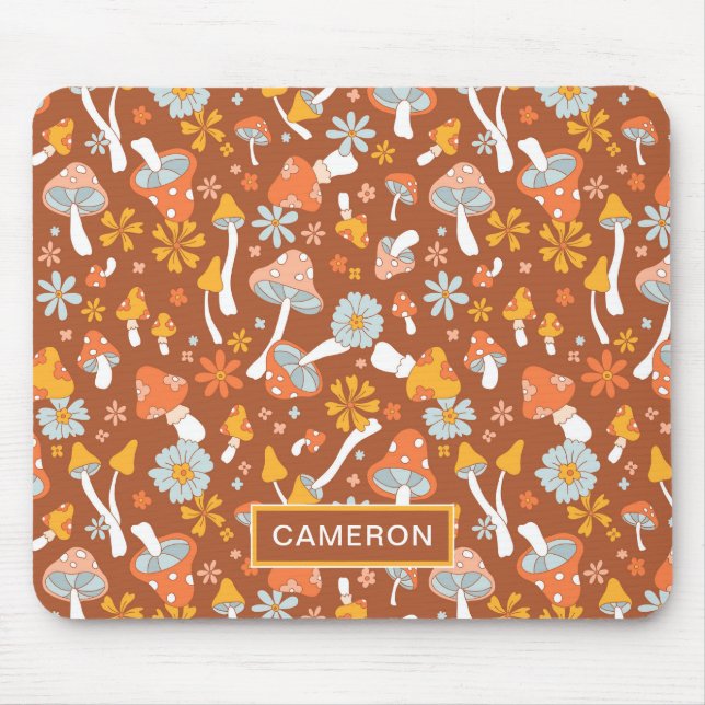 Mousepad Padrão de Flor do Cogumelo Retroativo (Frente)