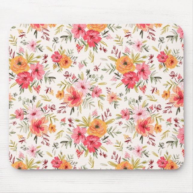 Mousepad Padrão de Flor do Jardim de Portos Laranja (Frente)