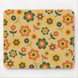 Mousepad Padrão de Flor do Laranja de Imagem Retroativa 70s