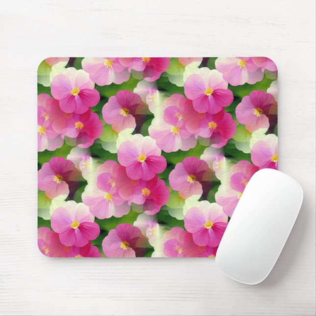 Mousepad Padrão de Flor Elegante, Rosa e Branco (Com mouse)