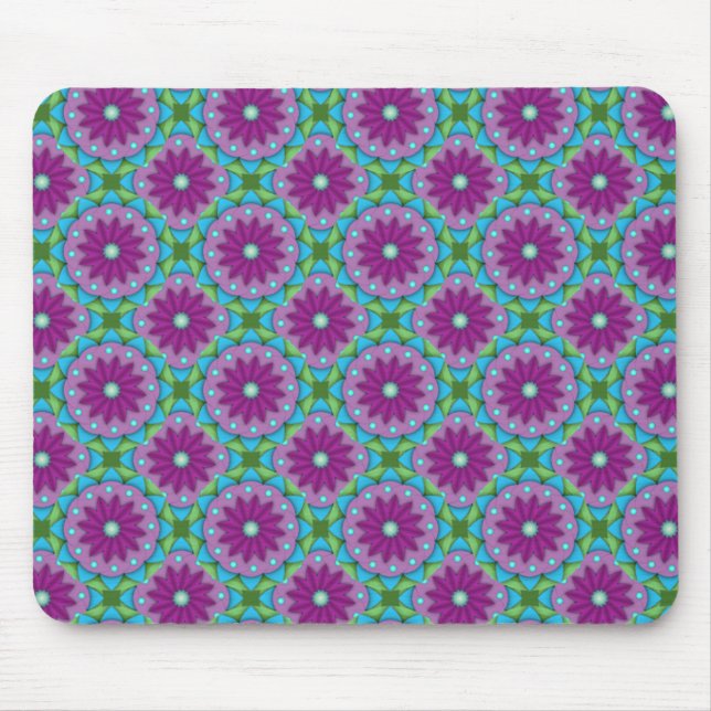 Mousepad Padrão de Flor Magenta, Rosa e Verde (Frente)