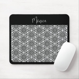 Mousepad Padrão de Flor Neve Preto e Branco