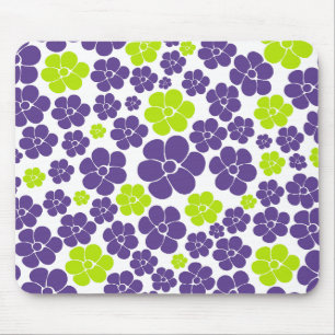 Mousepad Padrão de Flor no Verde limão e Roxo