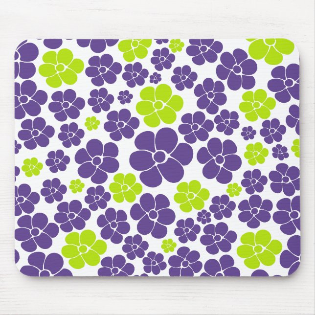 Mousepad Padrão de Flor no Verde limão e Roxo (Frente)