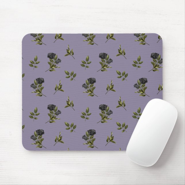 Mousepad Padrão de Flor Preto Gótico (Com mouse)