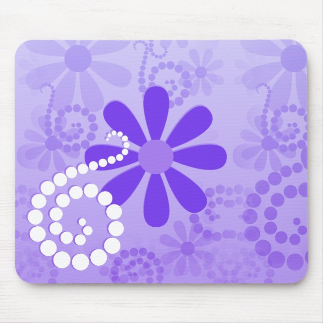 Mousepad Padrão de Flor Retro de Daisy Roxo (Frente)