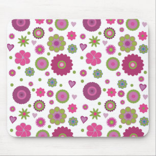 Mousepad Padrão de Flor Roxa e Verde Espetacular em Branco