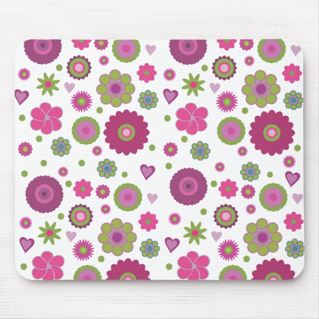 Mousepad Padrão de Flor Roxa e Verde Espetacular em Branco (Frente)