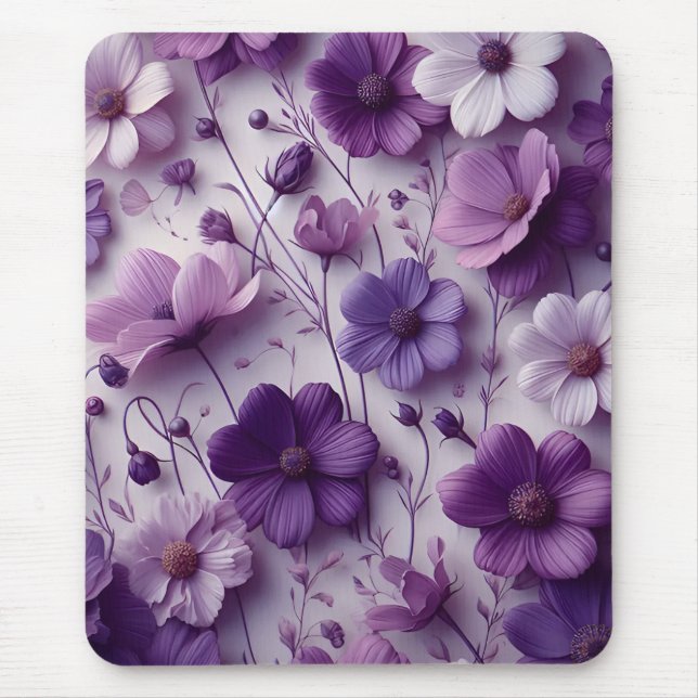 Mousepad Padrão de Flor Roxo em um Fundo Branco (Frente)