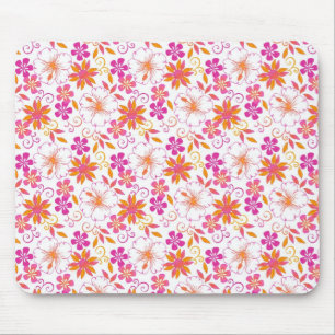 Mousepad Padrão de Flor Tropical Rosa e Laranja