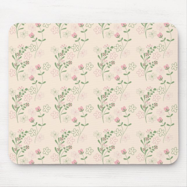 Mousepad Padrão de Flor Verde Rosa Y2K 70s Rosa Verde (Frente)