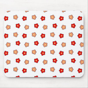 Mousepad Padrão de Flor Vermelho Cor-de-Pink Padrão Branco