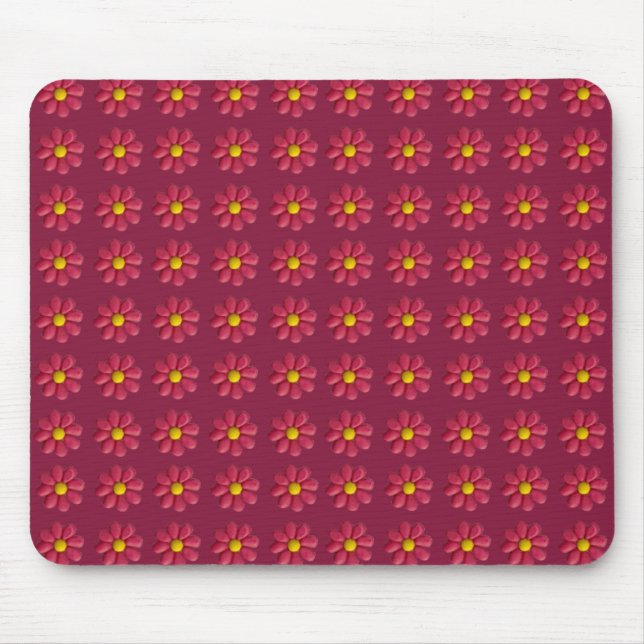 Mousepad Padrão de Flor Vermelho Plasticina na Borgonha (Frente)