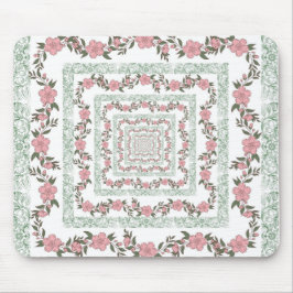 Mousepad Padrão de Flor Y2K 70s - Borda Cor-de-Rosa Verde