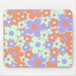 Mousepad Padrão de Flor Y2K 70s - Verso Púrpura Laranja Azu
