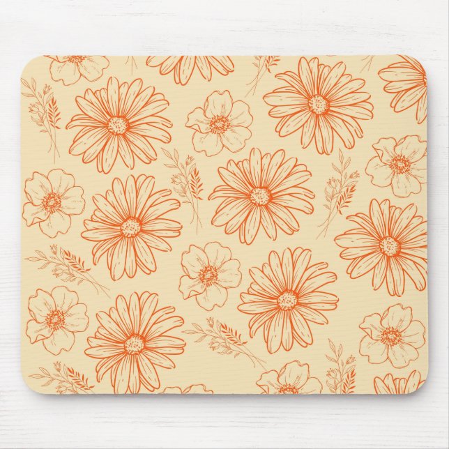 Mousepad Padrão de Flor Y2K da Imagem Retroativa Laranja (Frente)