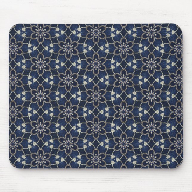 Mousepad Padrão de Flores Azul Meia-Noite (Frente)