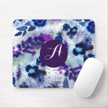 Padrão de Flores Azul Roxo Monograma Personalizado