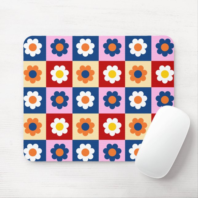 Mousepad Padrão de Flores Coloridas Fofo Retrô (Com mouse)