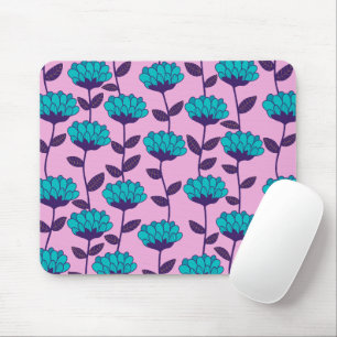 Mousepad Padrão de flores cor-de-rosa azul moderno