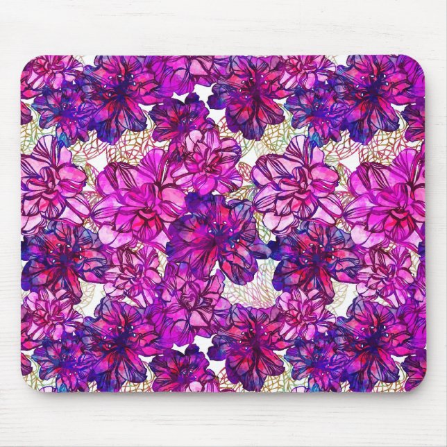 Mousepad Padrão De Flores De Abstrato Rosa E Roxo (Frente)