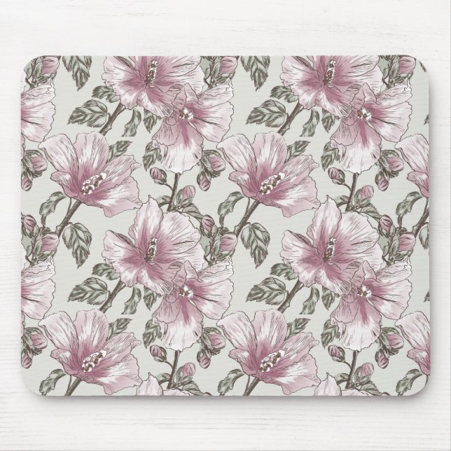 Mousepad Padrão de Flores de Hibiscus Rosa Mudada (Frente)