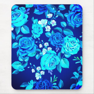 Mousepad Padrão de Flores de Rosa Azul Clássico-87600