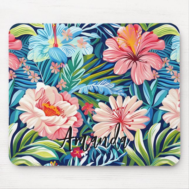 Mousepad Padrão de Flores de Verão Tropical Floral Bonito (Frente)