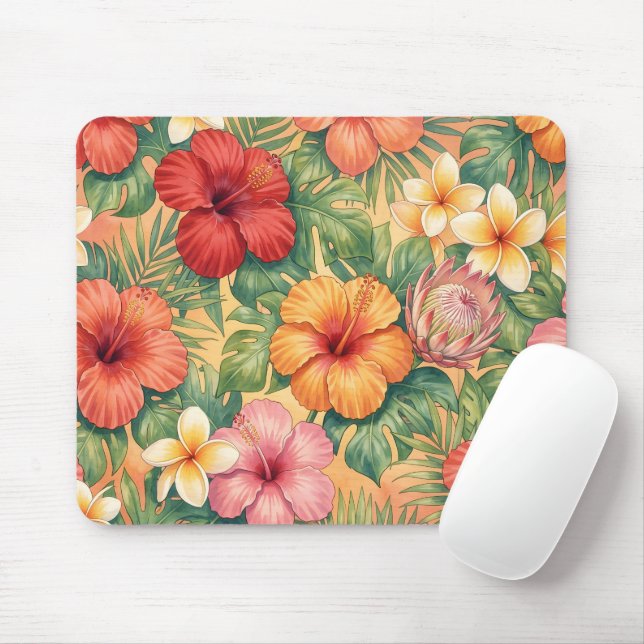 Mousepad padrão de flores decorativas aloha do Havaí (Com mouse)