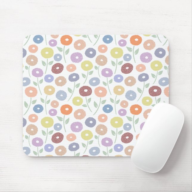 Mousepad Padrão de Flores Difusas em Pastéis sobre Branco (Com mouse)
