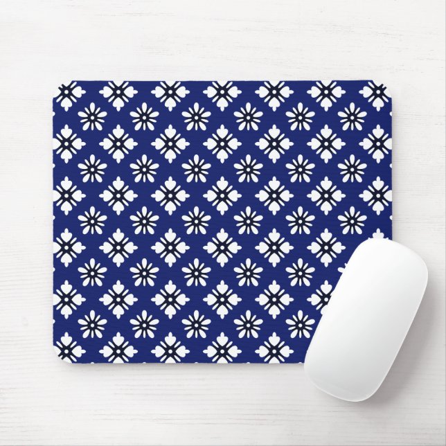 Mousepad Padrão de Flores do Katazome Branco Oriental do In (Com mouse)