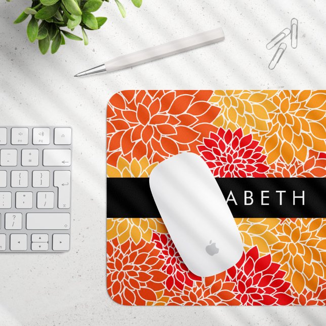 Mousepad Padrão De Flores, Orange Dahlia, Seu Nome (Criador carregado)