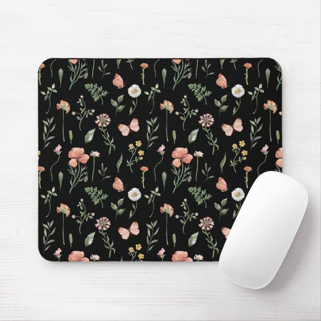 Mousepad Padrão de flores selvagens de aquarela (Com mouse)