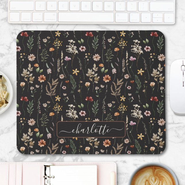 Mousepad Padrão de flores silvestres florais bonitas aquare (Criador carregado)