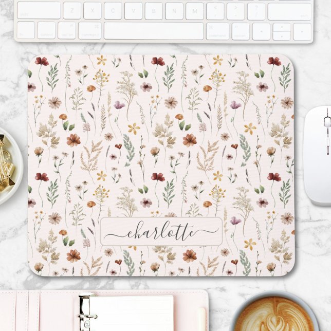 Mousepad Padrão de flores silvestres florais bonitas aquare (Criador carregado)
